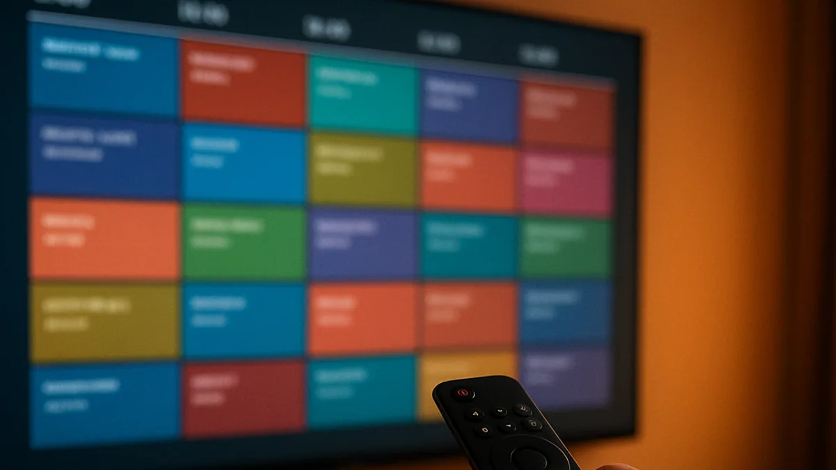 Guia de programação (EPG) aberto na tela de um app de IPTV